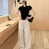 Pantalones casuales de pierna ancha de cintura alta para otoño, holgados y adelgazantes, pantalones de chándal de pierna recta para mujer, modernos, suaves y cómodos con bolsillos delanteros, pantalones fluidos hasta el suelo