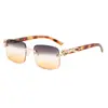 Gafas de sol sin montura de borde cortado 2025 con diseño de patilla de leopardo a la moda, Gafas de alta gama de estilo europeo y americano para hombre