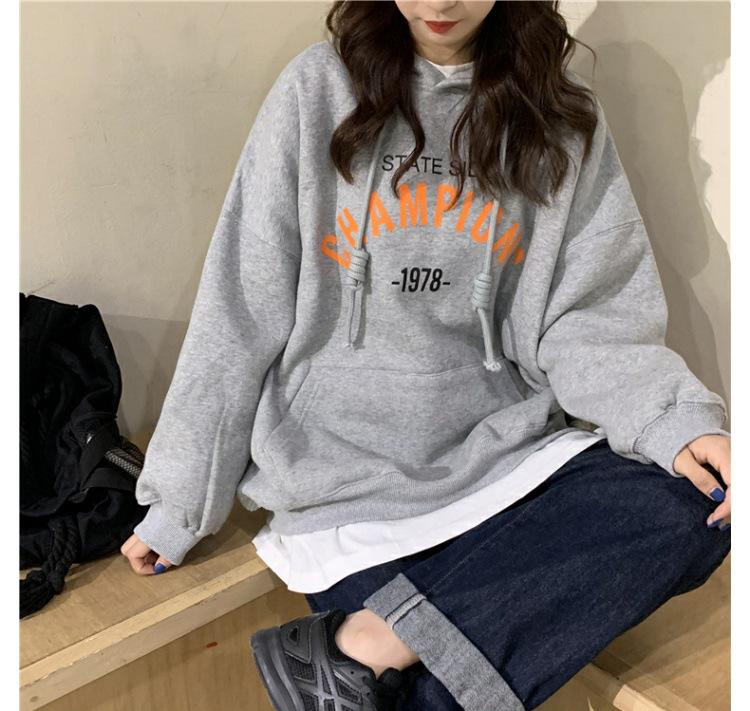 帮手描述图：连帽卫衣女2020秋季新款韩版字母印花薄款学生百