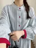 Vestido Longo de Manga Longa com Estampa Xadrez Artística Estilo Japonês para Mulheres, Coleção Primavera 2026, Vestido Soltinho Emagrecedor Atacado