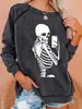 Serie de Cráneos de Halloween Nueva Divertida Impresión de Espacio de Viaje con Calavera Sudadera con Capucha de Cuello Redondo Manga Larga Otoño