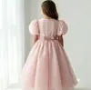 Venta al por mayor de vestidos formales para niños para exportación y ventas transfronterizas: Vestidos de princesa de cuello redondo y manga abullonada para niñas pequeñas, adecuados para fiestas, cumpleaños y actuaciones.