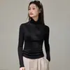 Camisa Base Gola Alta Térmica Eucosil Elegante 260g com Forro de Lã para Mulheres, Camiseta de Manga Longa Outono e Inverno com Design de Ombro Normal