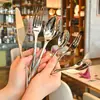 Cuchillo, Tenedor y Cuchara de Acero Inoxidable 304 de Alta Gama para Restaurante de Filetes, Grado Alimenticio, Engrosado, Traje de Vajilla Occidental Elegante para Hotel de Alta Gama