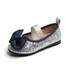 Sapatilhas Baixas de Lantejoulas para Meninas Primavera e Outono, Sapatos de Princesa Respiráveis com Laço para Meninas Pequenas, Mocassins Macios para Estudantes