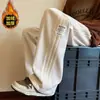 Pantalones Casuales de Raya Ancha para Hombre Otoño Invierno Nuevo Estilo Holgados Tallas Grandes Pierna Recta Pantalones Moda Estudiante Parche Pantalones de Pierna Ancha