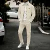 Amazon Transfronterizo Nuevo Traje Casual de Waffle Color Sólido Bolsillo Solapa Botón Chaqueta de Trabajo Pantalones de Trabajo
