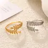 Venta Directa de Fábrica Anillo de Acero de Titanio Hoja Abierta para Mujer, Estilo Minimalista, Dedo Índice Ajustable, Anillo Pequeño Transparente con Personalidad