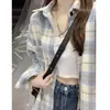 Jaqueta Camisa Xadrez Vermelho Retrô Americana para Mulheres no Outono e Inverno Camisa Espessa Escovada de Manga Longa Top Casual Preguiçoso