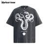 Camiseta de Manga Corta Vintage Estilo Americano Hueso de Serpiente para Hombre y Mujer Verano Marca de Moda Urbana Holgada Versátil Top para Pareja