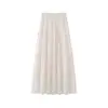 Saia midi branca feminina, suave e elegante, para primavera e verão, acinturada, modeladora, com barra ampla, saia plissada em camadas, linha A.
