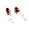 Horquilla con flor de rosa roja flocada para mujer, pequeña horquilla con borla de cereza, accesorio para el cabello para otoño e invierno.