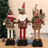 Muñeco de muñeco de nieve y reno navideño con patas retráctiles, gorro tejido, adorno para escaparate, decoración marrón transfronteriza