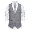 Tamanho europeu 2024 novo colete masculino xadrez pied-de-poule preto e branco de um botão bolso real masculino colete vintage masculino