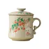 Taza de té de cerámica Ru de color Amarillo Real del fabricante, Taza con tapa de conejo y fresa, Taza para beber, Taza de separación de té para oficina