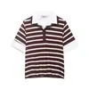 Comercio Exterior de Amazon Transfronterizo 2026 Ropa de Mujer Más Vendida Camisa Polo Rayada Bloque de Color Estilo Universitario Retro Manga Corta