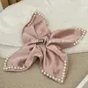Estilo Coreano Elegante Pérola Quadrada Anel de Cabelo de Intestino Grosso Feminino High-end Elegante Cetim Título de Notícia Celebridade da Internet Elegante Rabo de Cavalo Corda de Cabelo