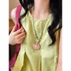 Collar de Cuerda Trenzada con Cuentas y Manzana de Cerámica Rosa para Mujer, Cadena para Clavícula de Diseño de Nicho de Alta Gama, Accesorio de Cuello Personalizado