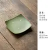 Porta-copos Quadrado de Cerâmica com Esmalte de Pedra e Pequeno Design de Mandarina Verde, Laranja-Verde com Pontos Dourados, Tapete de Chá Resistente ao Calor, Pires Anti-Escaldante, Porta-copos de Cerâmica Estilo Chinês
