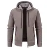 Cardigan de Punto con Capucha y Cremallera a Cuadros para Hombre Otoño Invierno Sudadera Gruesa con Forro de Terciopelo Múltiples Colores en Stock Venta al por Mayor