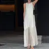Em estoque Colete Sem Mangas Gola Redonda Bainha Reta Bainha de Babado Cauda de Peixe Leve Caimento Elegante Longo Vestido Maxi