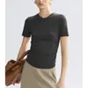 Lang*Pedido2026 Nova Camiseta Preta Fresca de Verão para Mulheres, Gola Redonda Manga Curta Slim Fit Top