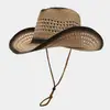 Sombrero de Paja Cortado Estilo Vaquero Occidental Estilo Étnico Europeo y Americano Ala Ancha Viajes al Aire Libre Pradera Sombrero Casual Transpirable Sombrero para el Sol