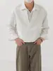 Camisa Blanca de Cuello en V de Manga Larga Estilo Maduro Ligero para Hombre, Primavera y Otoño, Parche Falso de Dos Piezas Tendencia Marca Holgada Casual Camisa Chaqueta