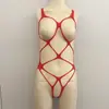 Lingerie Sexy Europeia e Americana Transfronteiriça com Recortes em Renda Peça Única com Abertura no Gancho Meia de Malha Grande Transparente Roupas de Malha Transparente Dropshipping