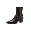 Nueva colección de otoño e invierno: botines retro de cuero suave con punta cuadrada, botas estilo Martin de tacón grueso, botas de tacón alto con cremallera trasera y botas de ajuste ceñido para mujer