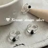 Anel de Dedo Indicador Estilo Novo Outono e Inverno Coreano Prata Esterlina S925 Simples de Três Camadas com Ágata Negra Design de Nicho de Alto Padrão