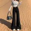 Jeans de Pierna Ancha Bootcut Negros para Mujer Estilo Hot Girl Otoño 2025 Nuevo Cintura Alta Efecto Adelgazante Versátiles Caídos Hasta el Suelo
