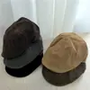 Gorra frontal de ante, estilo retro americano, sombrero versátil para cabeza grande, boina profunda de otoño e invierno, gorra de pico de pato para mujer