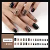Uñas postizas cortas cuadradas-redondeadas estilo Chanel con estampado de pata de gallo en color té con leche y colores contrastantes, adecuadas para el uso diario, arte de uñas prefabricado del fabricante