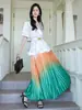Falda Plisada con Gradiente de Colores Inspirada en el Diseño de Feiyuan para Mujer, Nuevo Estilo Primavera/Verano con un Toque de Lujo, Falda Midi Acampanada Versátil y Elegante