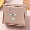 Collar de Lágrimas de Sirena Zircón Azul Gota de Agua Microincrustado para Mujer, Moderno, Lujoso, Exquisito, Lleno de Diamantes, Elegante Cadena para Clavícula