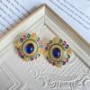 Aretes Retro de Estilo Bohemio Antiguo Medio Chapados en Oro con Piedra Esmaltada Empalmada en Color Estilo Puerto para Viajero Clip para la Oreja Aretes de Estilo Lujo Ligero