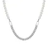 P0669-NK06 moda simple estilo coreano cadena de perlas cadena cubana clavícula titanio acero collar