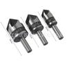 Aço carbono cabo hexagonal cabo redondo dispositivo de chanfro de cinco lâminas conjunto de três peças escareador preto abridor de furo para marcenaria 90 graus