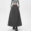 Foto real de falda de algodón Tencel para mujer, nueva falda de línea A de longitud media vintage para otoño 2026 que cubre las caderas y tiene un dobladillo grande