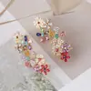 Pendientes de Flor Dopamina Coloridos Full Diamond con Ear Cuff Integrado Pendientes de Lujo Ligero de Gama Alta Accesorios para Oreja de Diseño Nicho