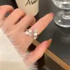 Anillo de Estrella de Perla con Circonita Completa Brillante para Mujer, Anillo de Dedo Índice de Lujo Ligero de Gama Alta, Accesorio de Anillo Abierto con Diseño de Nicho