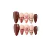 Taiwu [Flor de Cerejeira Sândalo] Marrom-Vermelho Retrô Flores de Amassar Tridimensionais Unhas Postiças Clareadoras Delicadas Feitas à Mão Descartáveis Unhas Usáveis