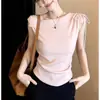 Top de Punto sin Mangas Dulce y Atrevido con Hombros Descubiertos y Lazos para Mujer, Estilo Coreano de Verano, Petite, Versátil, Sensación de Alta Gama