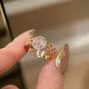 Anillo Popular de Encaje Rosa Cristalino de Xiaohongshu para Otoño e Invierno, Elegante Anillo Apilable de Oro Rosa Champagne Lujoso Huevo de Paloma