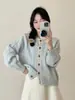 Cárdigan de Punto Calado con Retazos de Encaje Suave Estilo Coreano para Mujer 2026 Otoño/Invierno Nuevo Suéter Holgado Chaqueta Top
