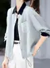 FALINDA STUDIO Bloque de Color Patchwork Solapa Dobladillo Elástico Holgada Delgada Chaqueta Camisa Mujer