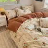 Juego de Ropa de Cama de Franela Gruesa de Algodón Puro de Cuatro Piezas Ropa de Cama 100% Algodón Otoño e Invierno Funda Nórdica Sábana Sábana Ajustable Juego de Tres Piezas