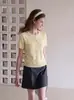 Cárdigan de Ganchillo Hueco Amarillo de Manga Corta Tejido para Mujer, Estilo Coreano de Verano, Único y Hermoso, Top Delgado y Adelgazante