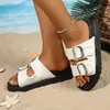 Sandalias de Jean Versátiles de Talla Grande sin Cierre con Hebilla de Cinturón para Mujer, Nuevas Pantuflas Planas Verano 2025 para Uso en Exteriores